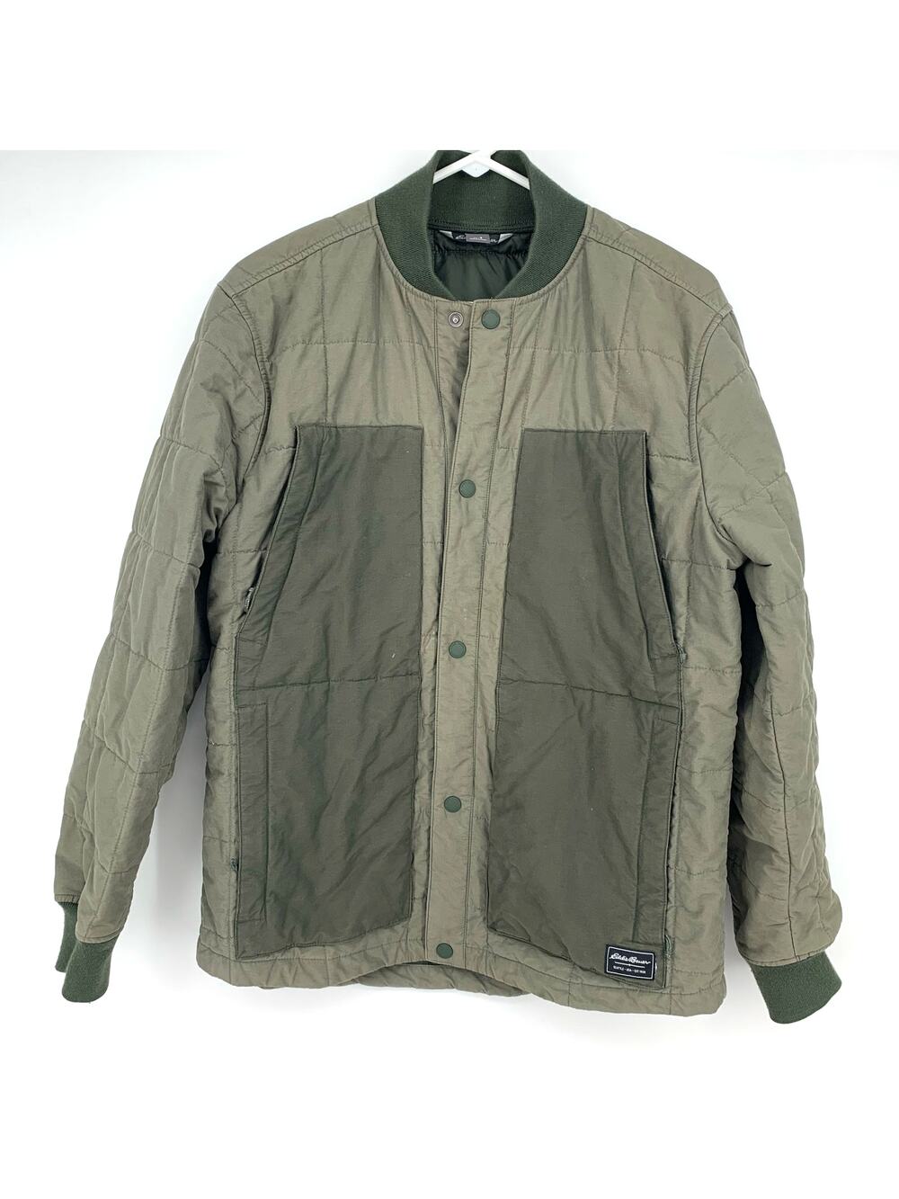 Eddie Bauer Men's Green Cotton Nylon Blend Quilted Button Up Bomber Coat Size S